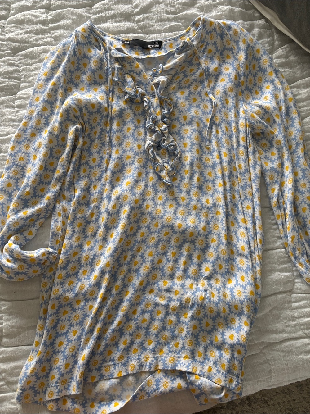 Love Moschino Blue and Yellow Daisy Print Long Sleeve Tunic